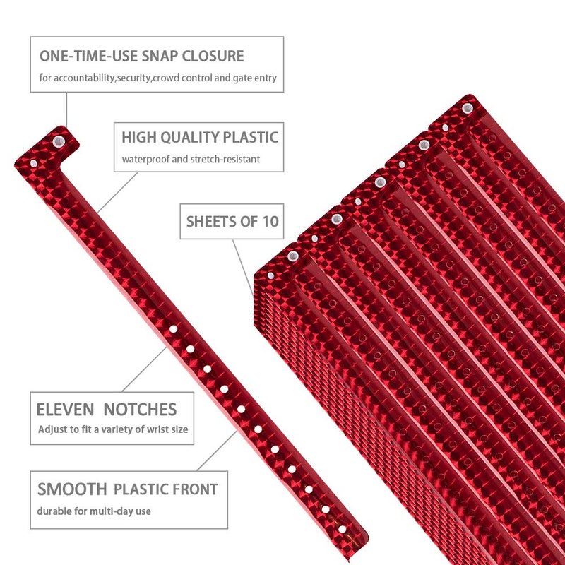 OUCHAN Holographic Plastic Wristbands Red- 100 Pack Wristbands For Events Parties - Image 3